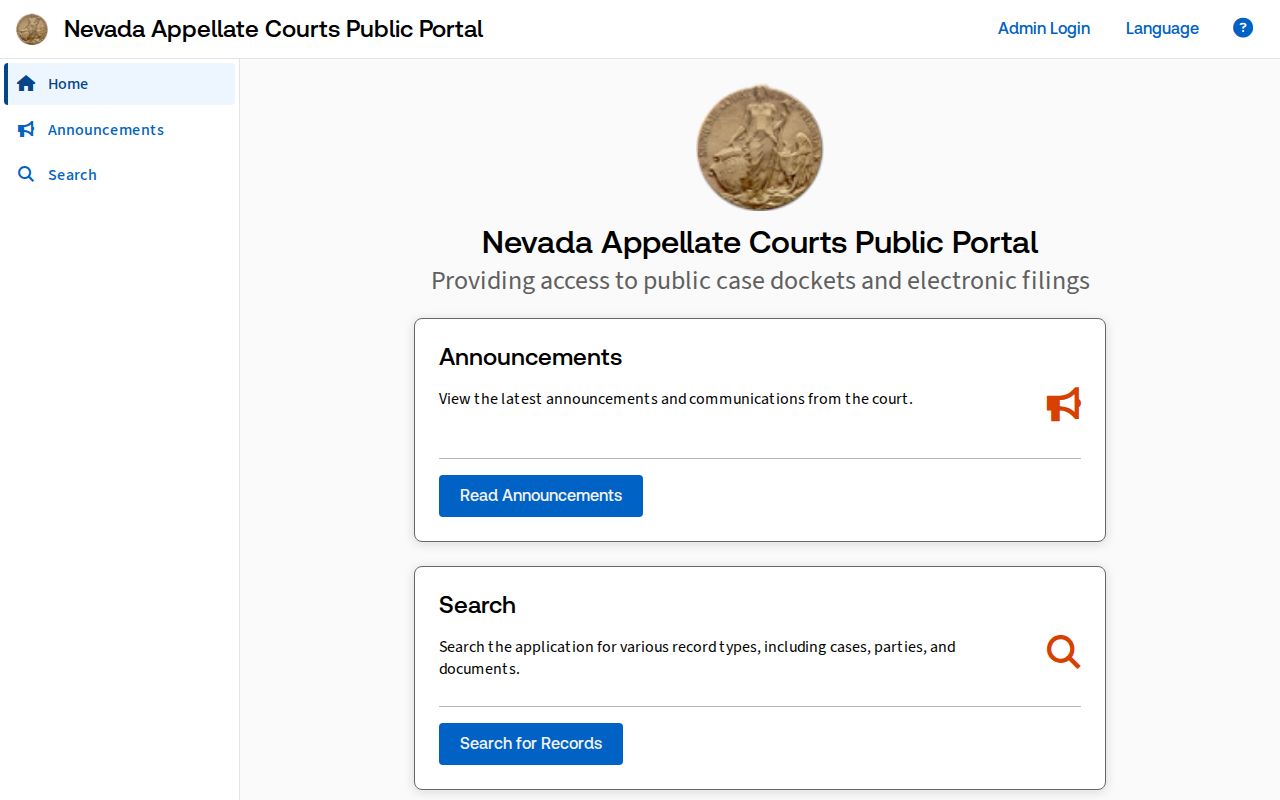 Sun Valley appellate records search through Nevada ACIS