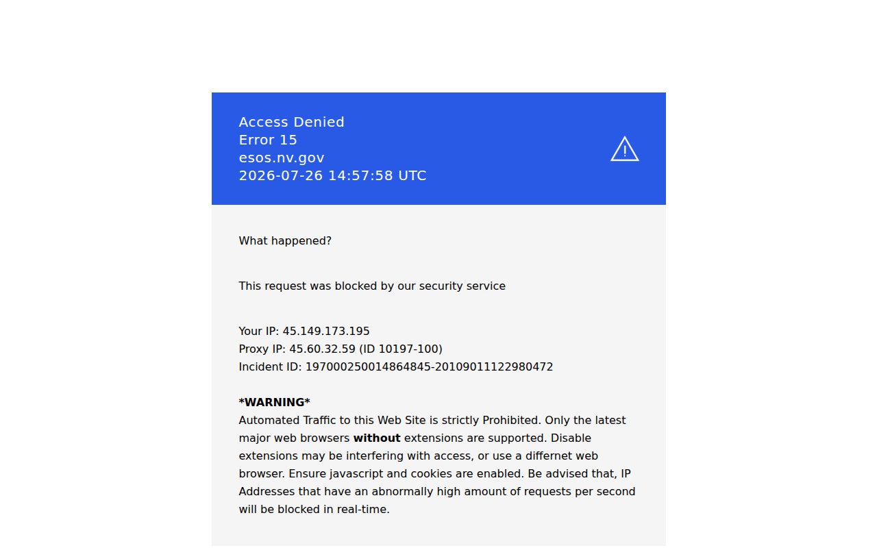Sun Valley business records in the Nevada entity search