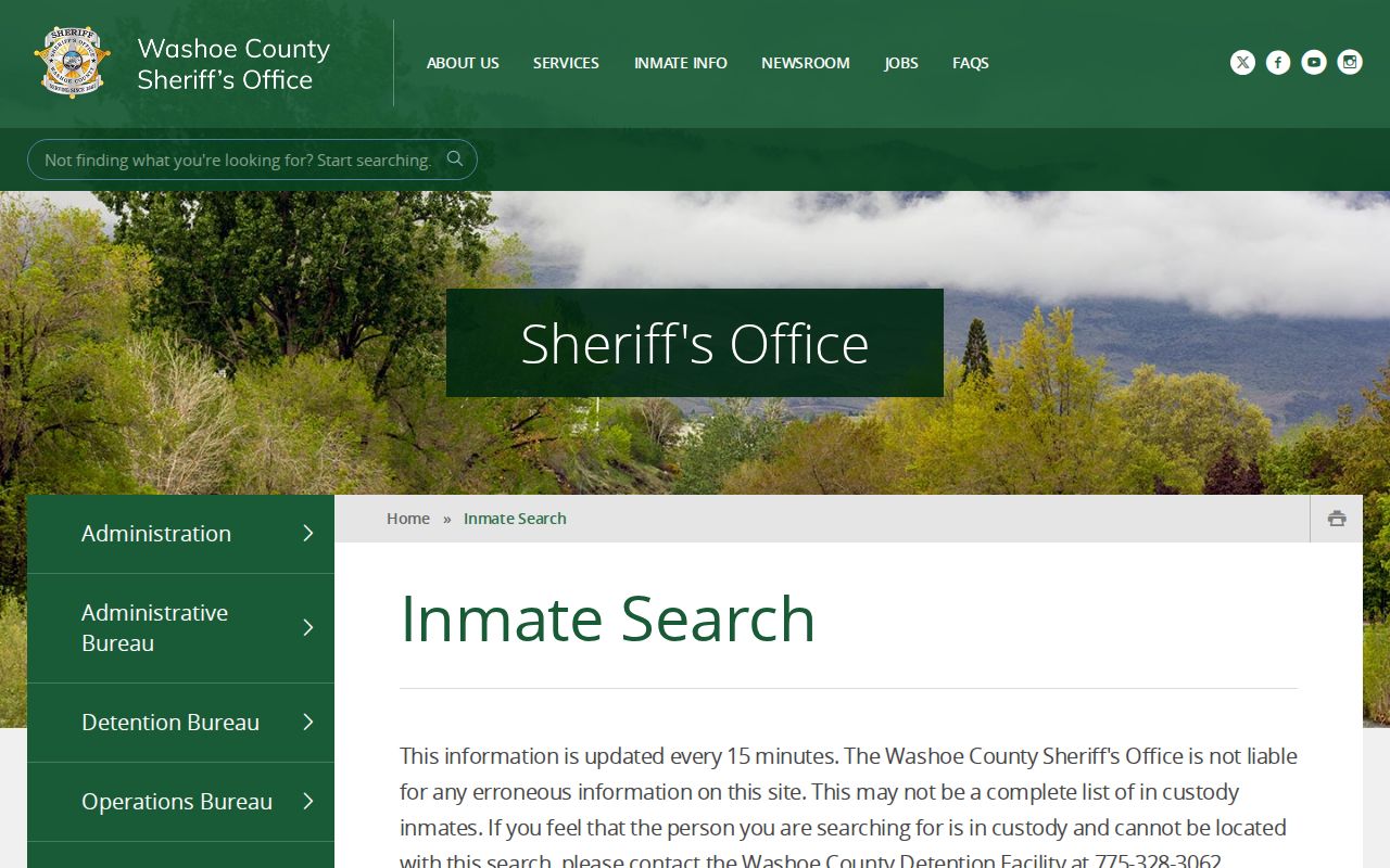 Sun Valley custody records lookup in the Washoe inmate search