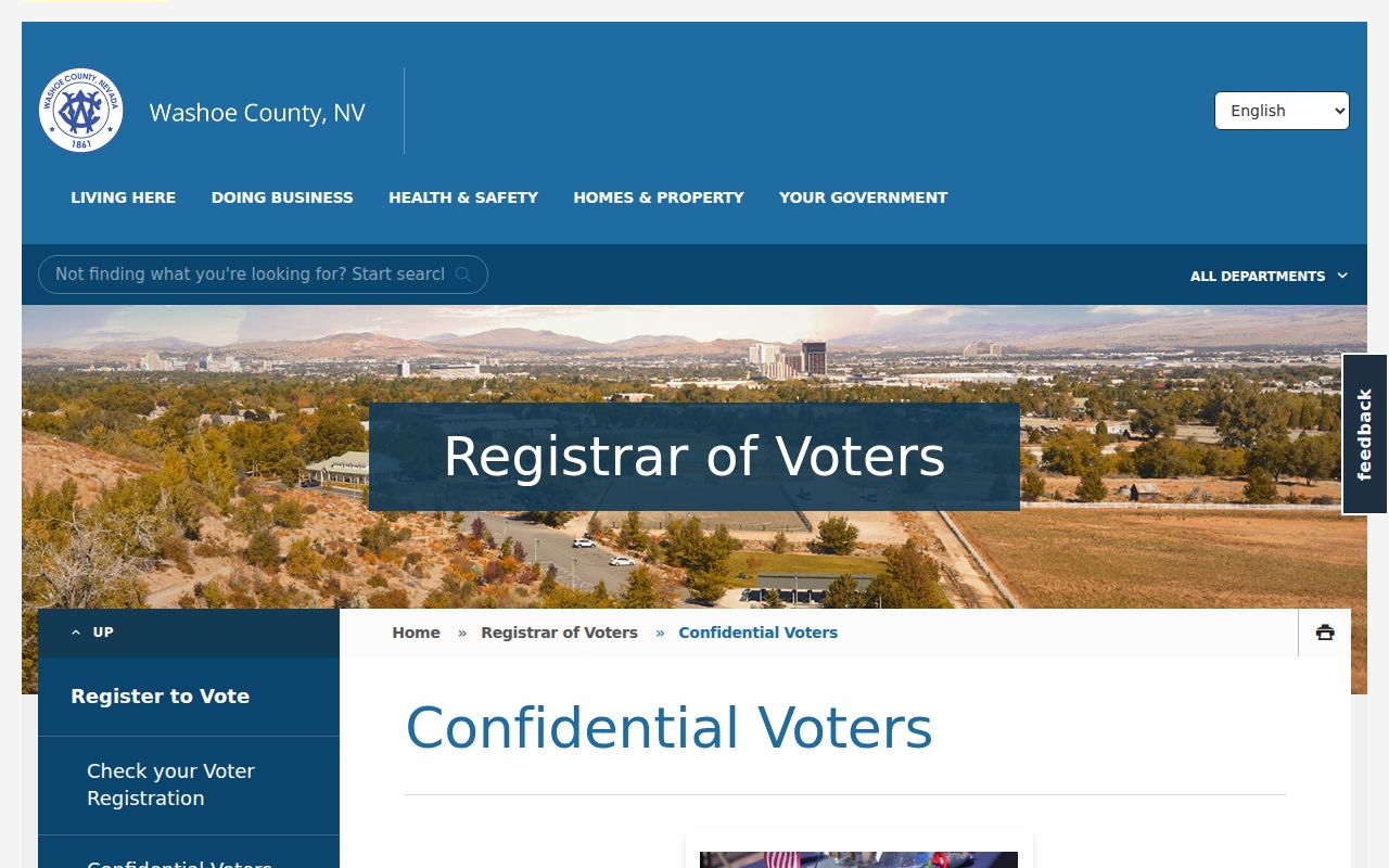 Sun Valley voter registration confidentiality instructions from Washoe County